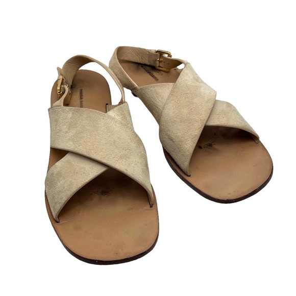 Mansur Gavriel Tan Suede Crisscross Sandals 9 - Picture 1 of 7